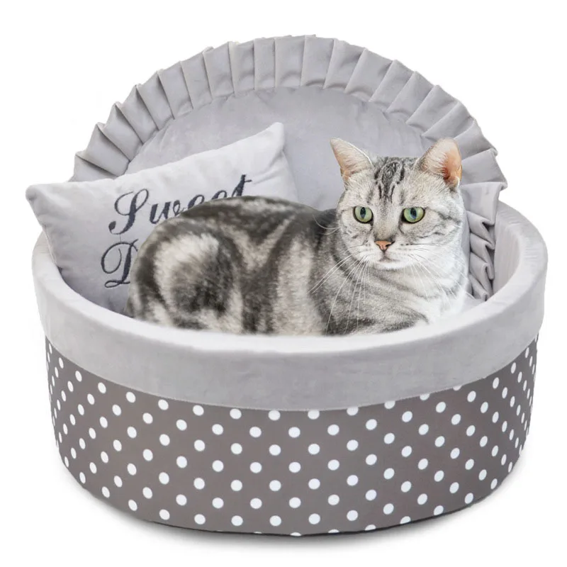 Removable Cat Bed House Kennel Nest Pet Round Shape with Pillow Cat Supplies Cute Washable Comfortable Suprimentos Para Gatos A