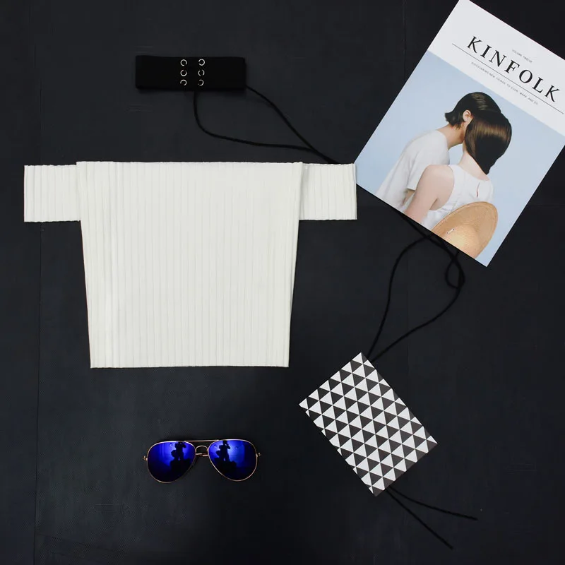 

Off Shoulder Sexy Crop Top 2021 New Spring Women Kylie Jenner Clothes Solid Color Knitted Short T-Shirt One-Piece