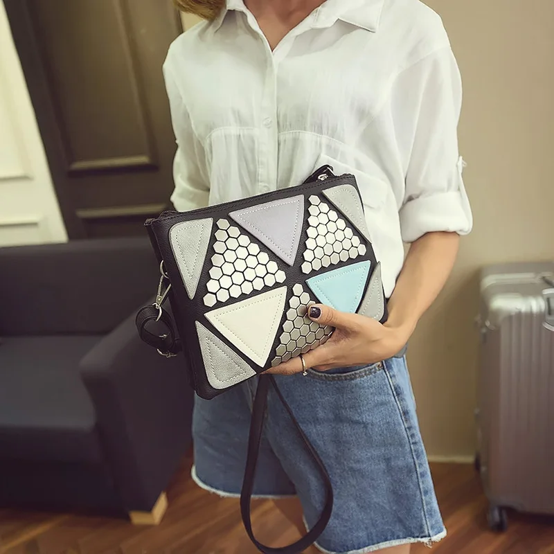 Винтаж Для женщин кожа Сумки лоскутное Треугольники расшитые блестками для