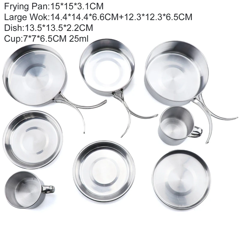 

2021 New 8Pcs/set Outdoor Camping Cookware Portable Stainless Steel Hiking Backpack Picnic Cooker Pot Pot Cup Cooker