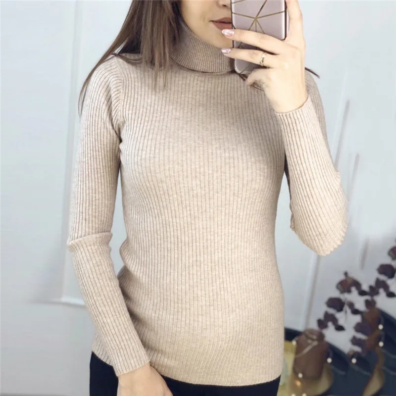 Осень-зима 2019 Женский вязаный свитер с высоким воротом повседневный мягкий