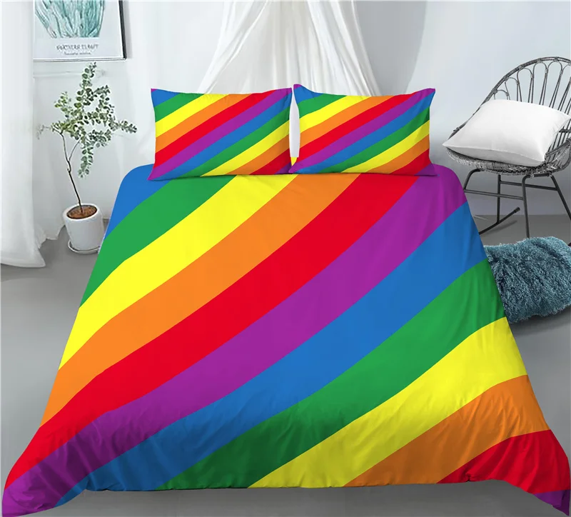 

2/3 Piece Shining Rainbow Duvet Cover 2/3 Piece Comforter Cover Sets 3d Print Bed Linen Set Pillowcase Queen King Bedding Set
