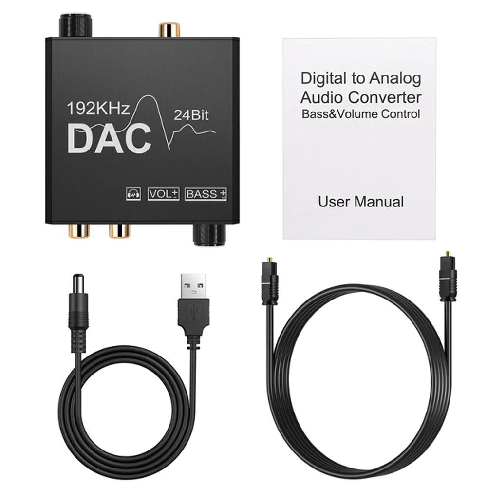 

Tjtak 192kHz DAC Digital to Analog Audio Converter Support Bass & Volume Control Coaxial Toslink to RCA 3.5mm Headphone Adapter