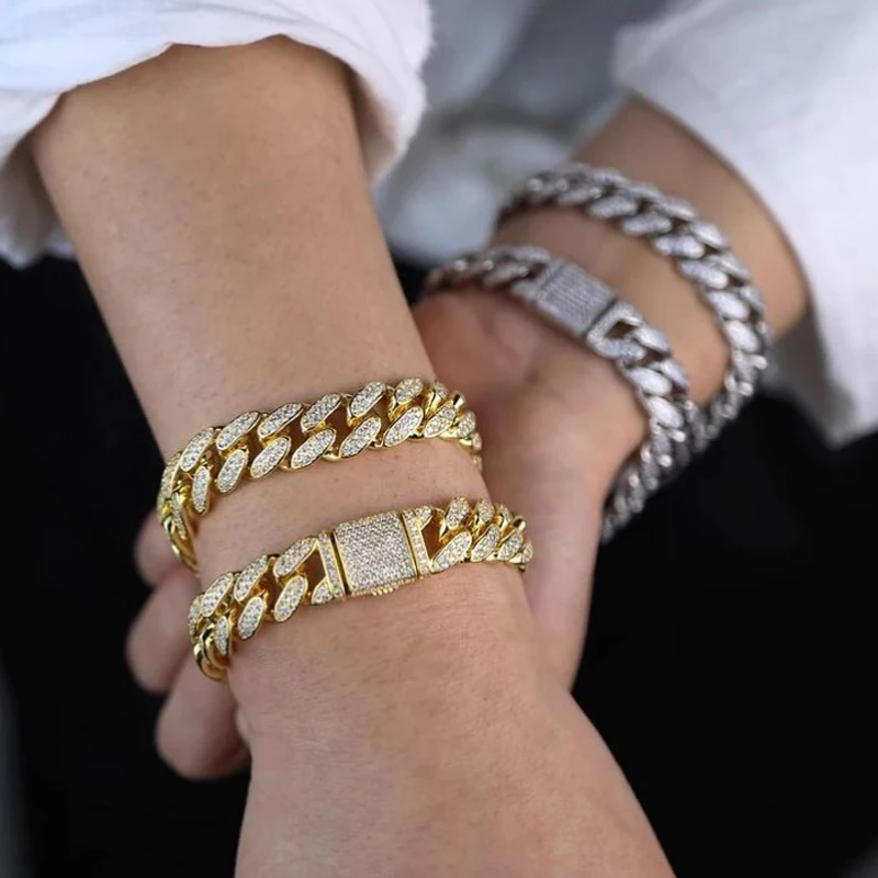 

Iced Out Zircon Bracelet for Women Men CZ Bling Curb Cuban Chain Bracelet s Hip Hop 2020 Costume Jewelry Pulseras Mujer Hombre