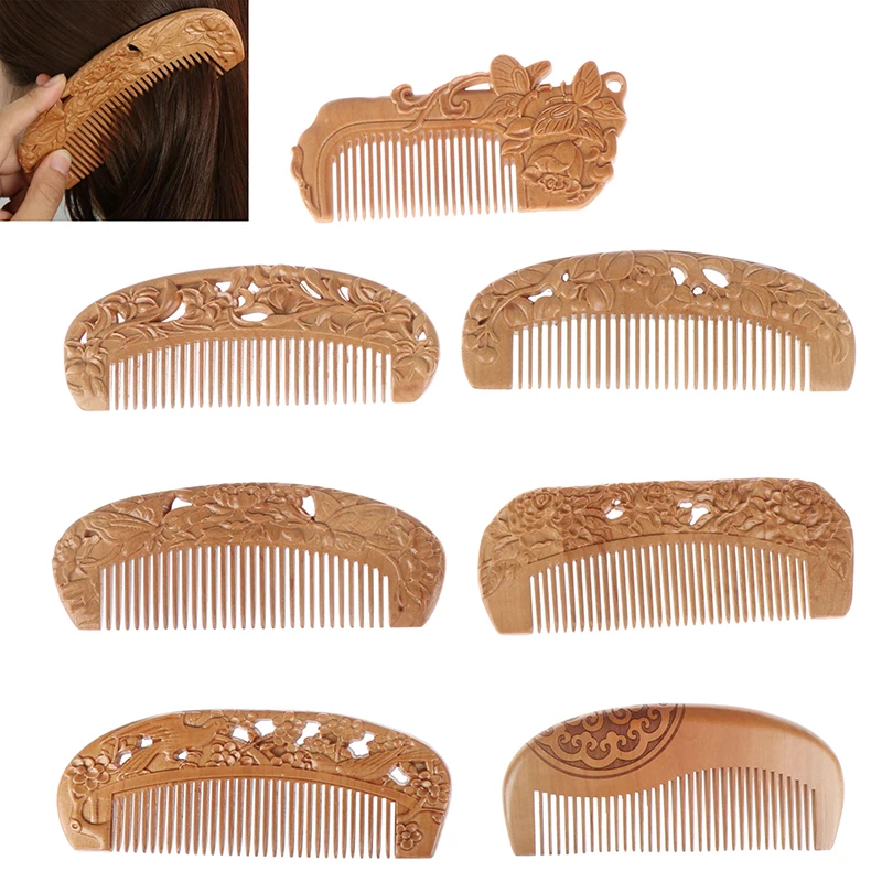 

Useful 1PCS Natural Peach Wood Healthy No-static Massage Hair Wooden Comb Health Care New Design Comb 7Styles