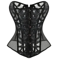 new sexy burlesque womens costume mesh printing corset bustier waist cincher top bones mesh overbust corset