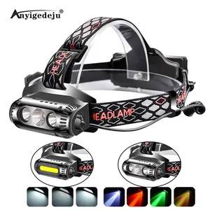 ANYIGE USB Перезаряжаемый светодиодный налобный фонарь вращающийся держатель лампы 8 режимов освесветильник LED COB сверхъяркий налобный фонарь использовать 18650 зеленыйкрасныйбелый