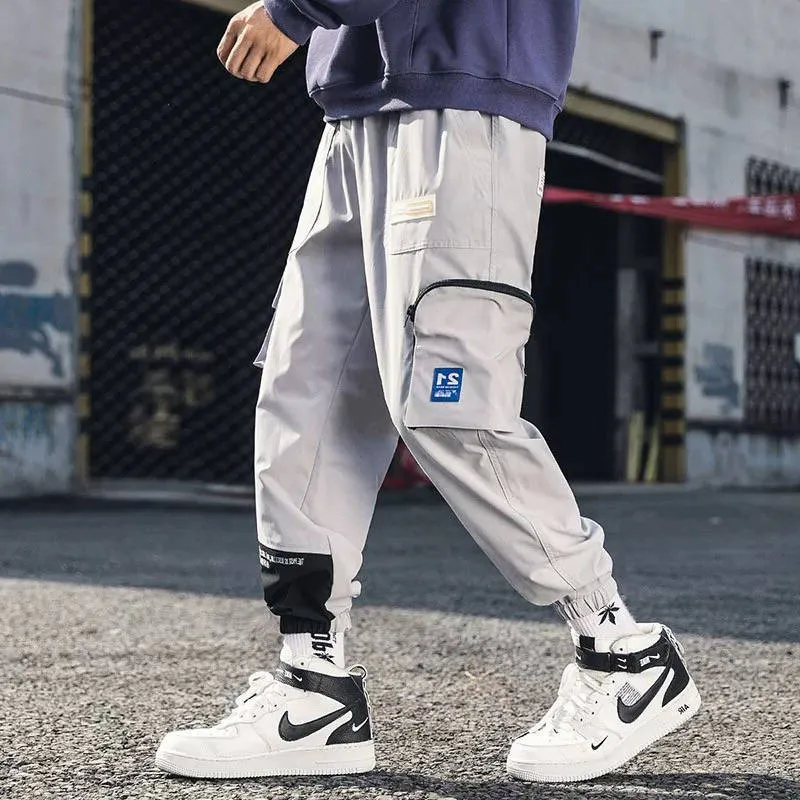

Harem Pant Streetear Punk Hip Hop Black Casual Trousers Men Multi-pocket Elastic Waist Joggers Male Autumn Cool Cargo Pants