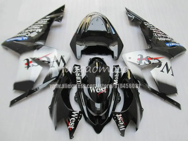 

100% комплект обтекателей для мотоциклов, белый и черный цвета, ZX 10R Zx10r 2004 2005 04 05, Обтекатели для Kawasaki Ninja, Обтекатели для кузова