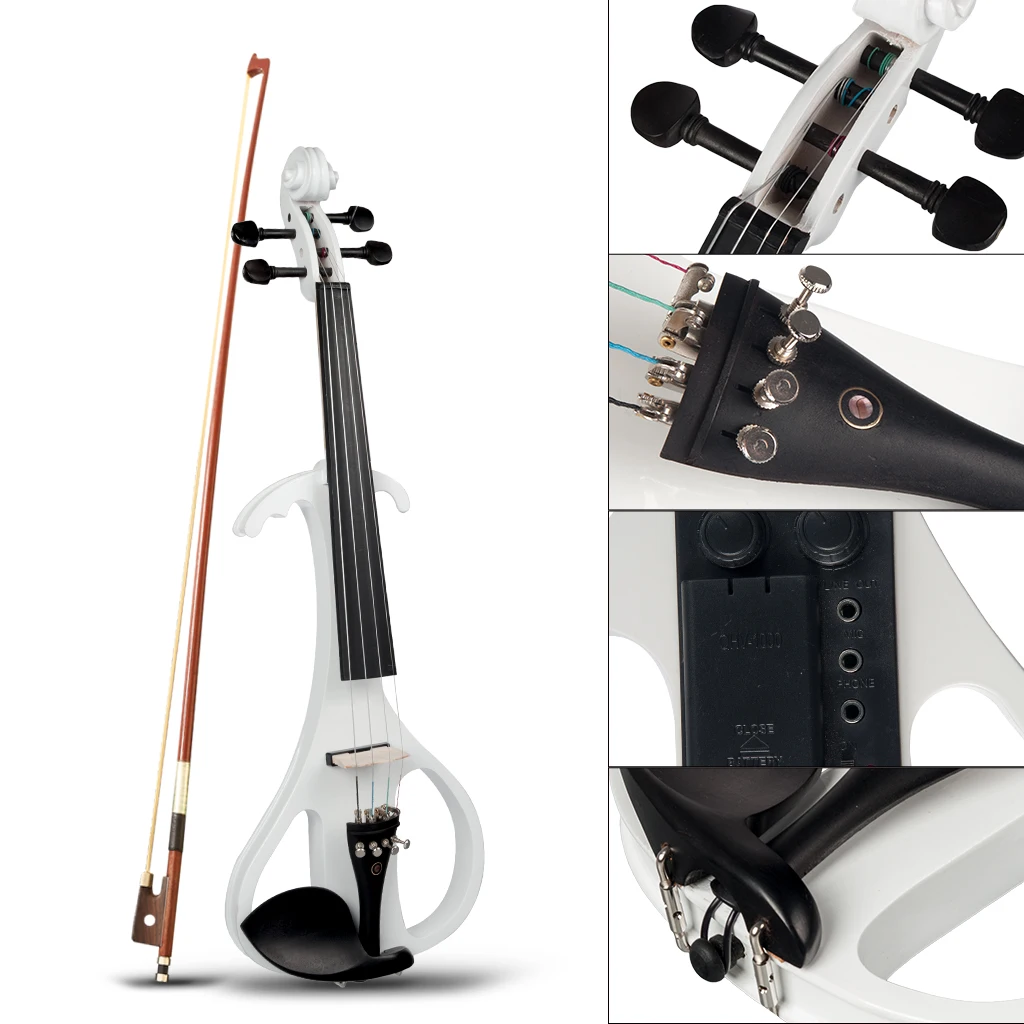 NAOMI 4/4 White Electric Violin Set Ebony Fittings Tailpiece Fingerboard Chin Rest w/ Bow+Rosin+Audio Cable White Student Violin enlarge