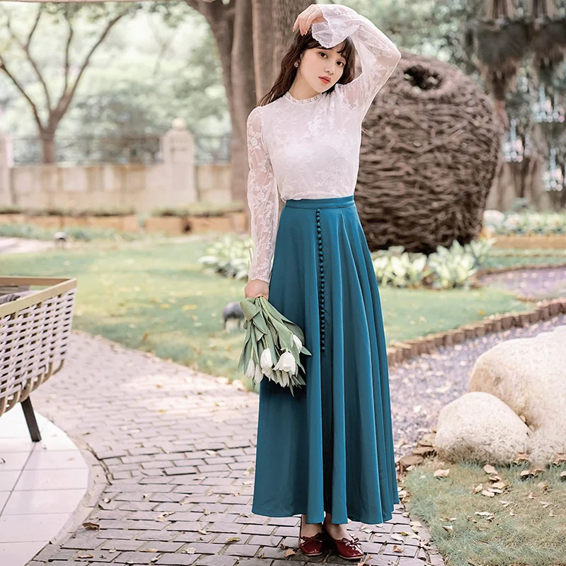 Женский комплект с юбкой и топом из 2 предметов белая кружевная рубашка длинным