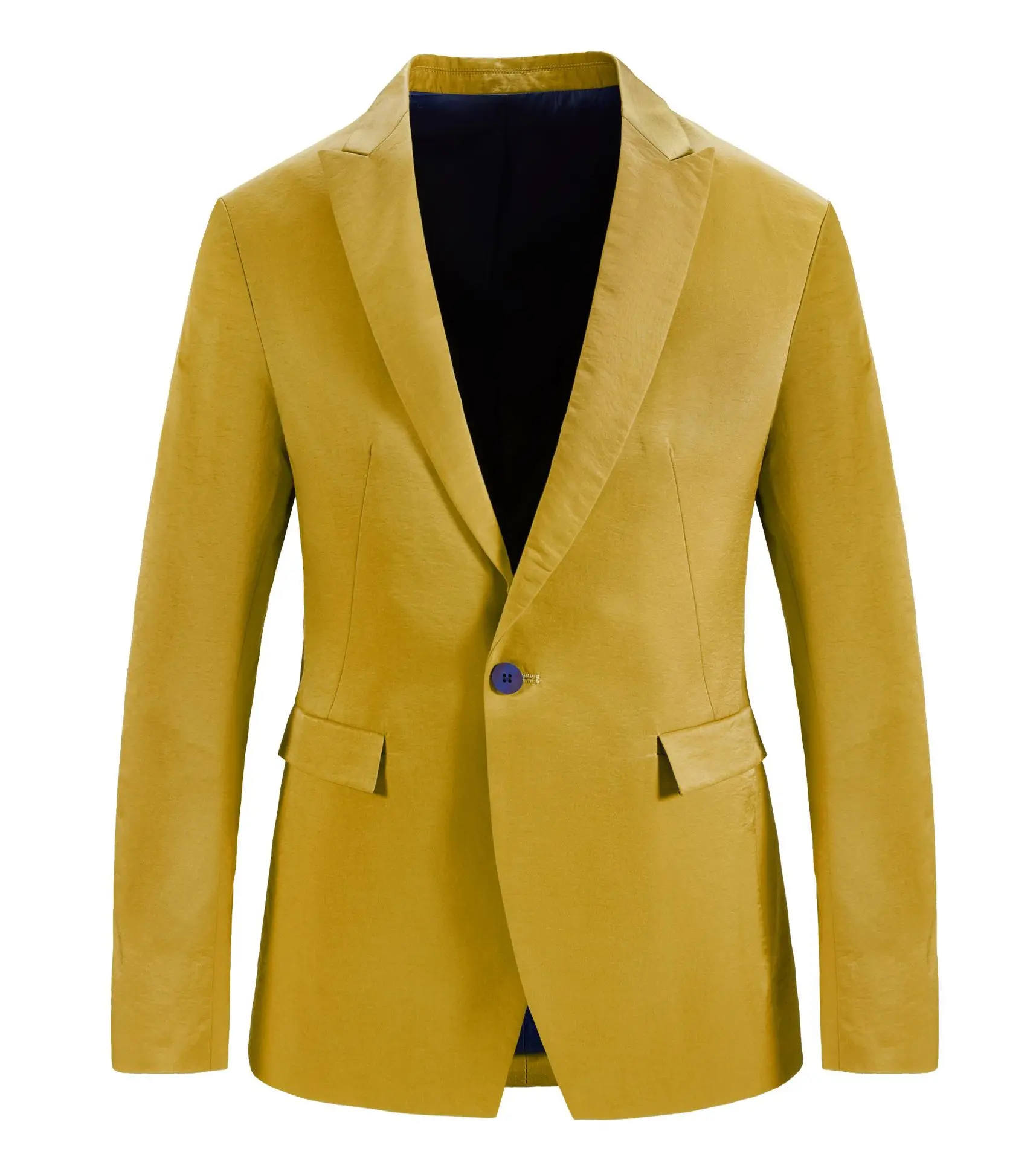 Желтый мужской костюм повседневный приталенный пиджак в деловом стиле плюс