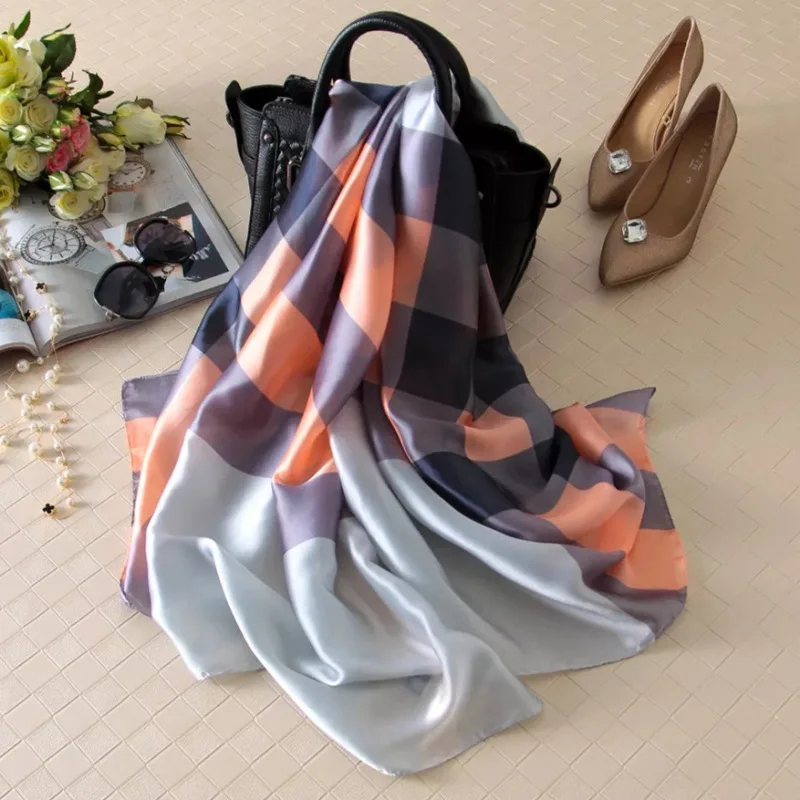 

Classic women silk scarf female scarves ladies beach wrap chiffon shawl Camellia Printed sunscreen bandanna foulard muffler