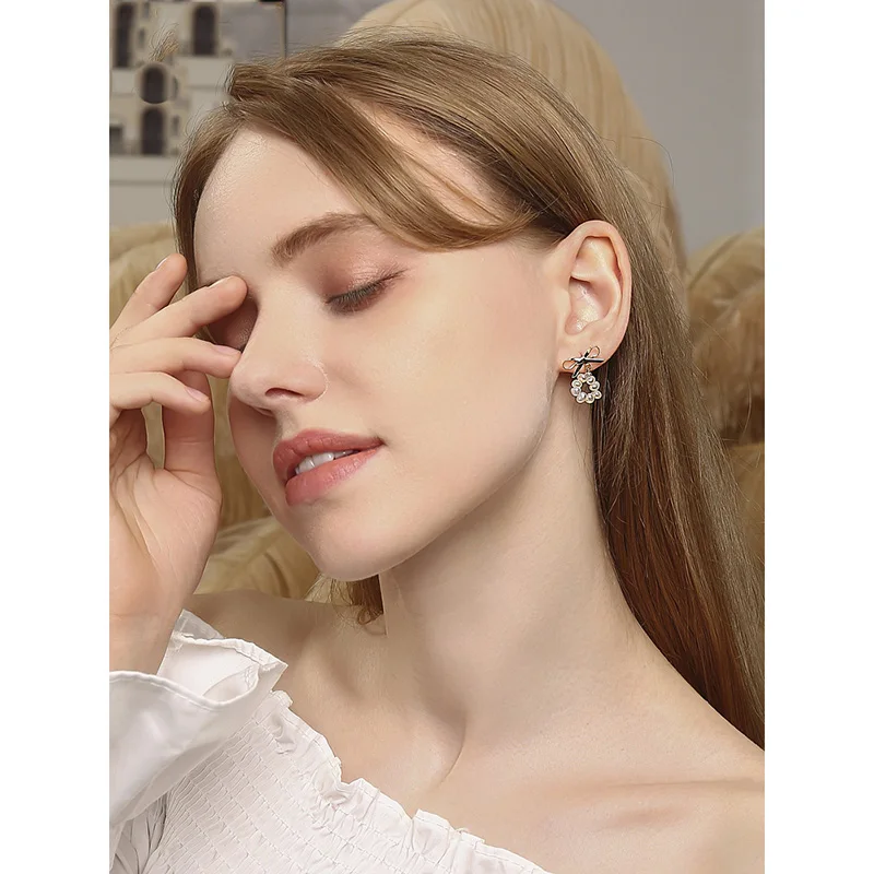 Женские жемчужные серьги CroRita круглые подвески с бантом очаровательные