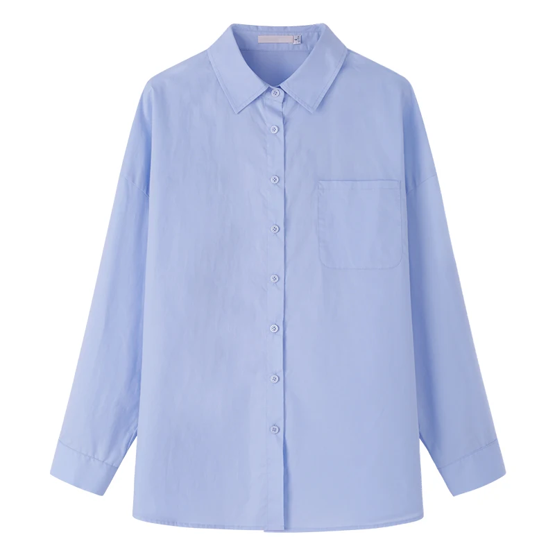 

Houthion Fashion Blouses Chiffon Women's Blouse Long Sleeve Top Loose Solid Shirt Breasted Casual New Korean Button