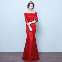 special occasion dresses illusion boat neck half luxury red tulle lace trumpet backless embroidery sequined lady prom gown e1050