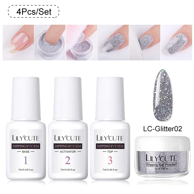 4Pcs 05 LILYCUTE голографическое погружение ногтей Блеск порошок наборы градиентный французский порошок для ногтей цветной натуральный сухой пигмент для ногтей - Цвет: 4Pcs 05