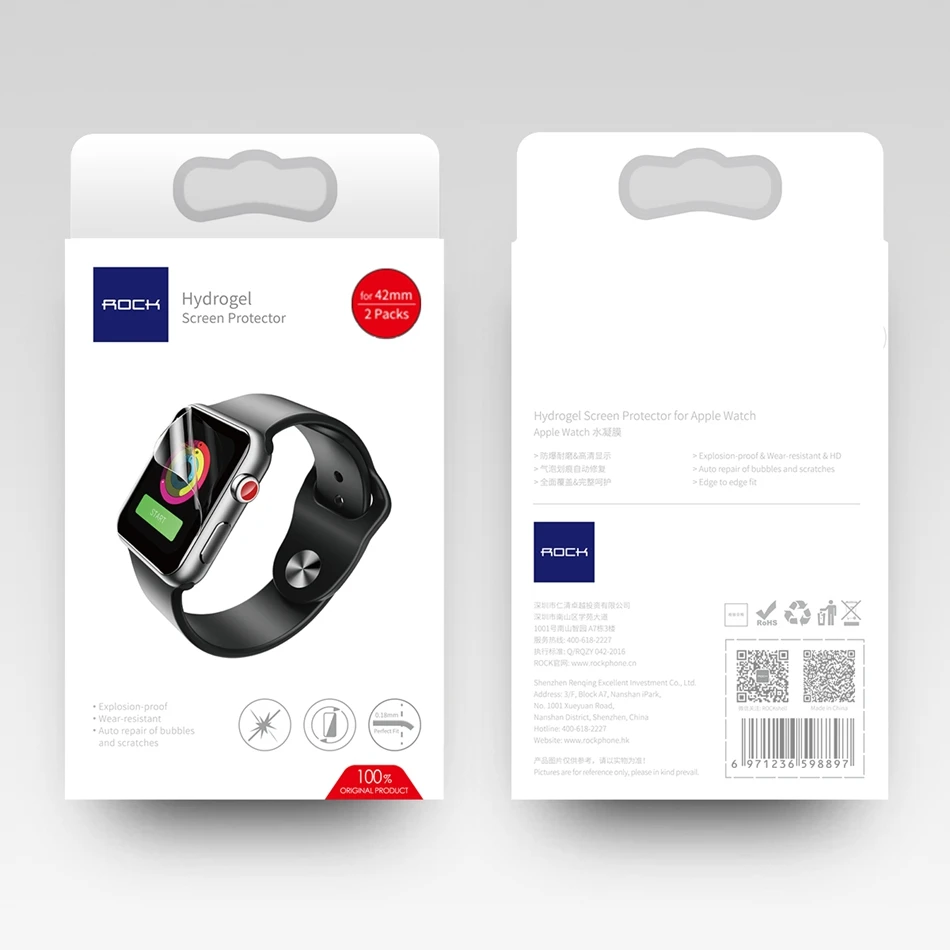 2 шт для Apple Watch Защитная пленка для iWatch 4 3 2 ROCK Hydrogel полная защитная пленка для Apple Watch 38 мм 40 мм 42 мм 44 мм