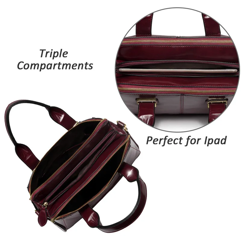 Сумка тоут женская из лакированной кожи с ручками и тройным отделением|Сумки