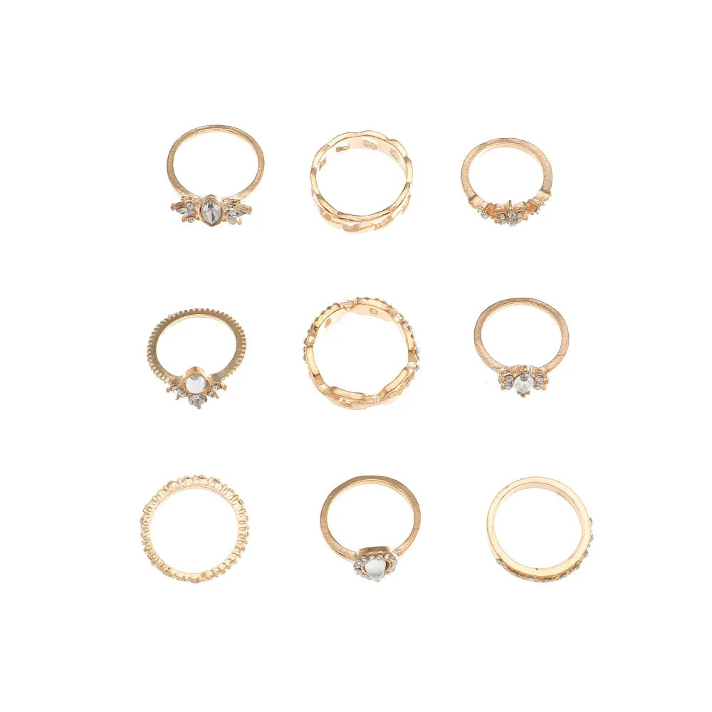 

9pcs/set Geometric Joint Finger Rings Sets Crystal Gem Gold Chain Knuckle Rings for Women Jewelry Gift for Women Accessories