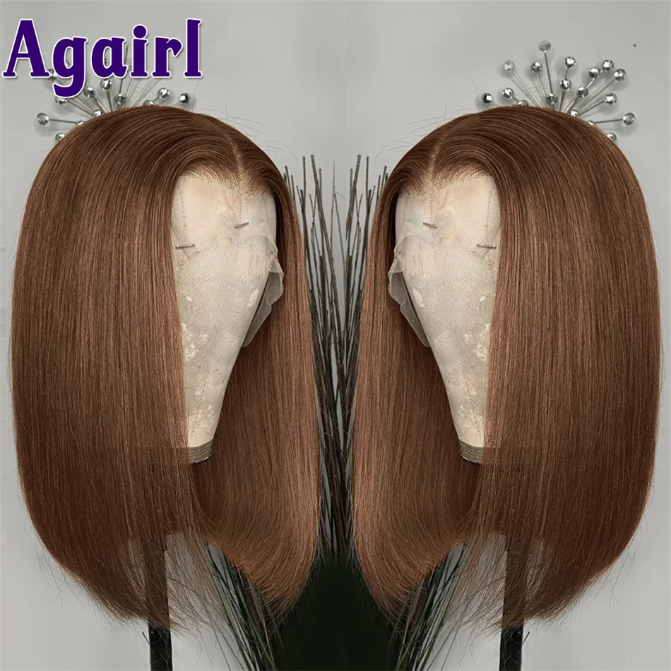 Honey Brown Straight Bob Human Hair Wigs 200 Density 13x4 Lace Front Bob Wig Indian Lace Closure Short Bob Wig Agairl hair