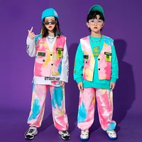 kid kpop hip hop clothing pink sleeveless jacket sweatshirt top streetwear jogger baggy pants for girl boy dance costume clothes