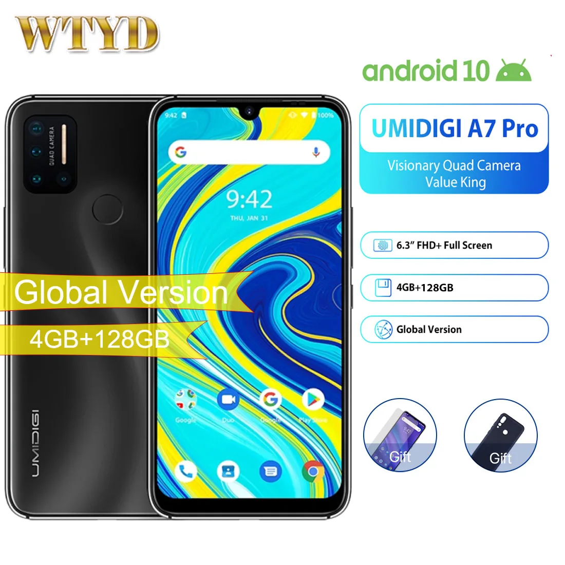 4GB + 128GB UMIDIGI A7 Pro Global Version Smartphone 6.3&quot Quad Camera 4150mAh Fingerprint ID Andriod 10 Dual 4G Mobile Phone | Мобильные