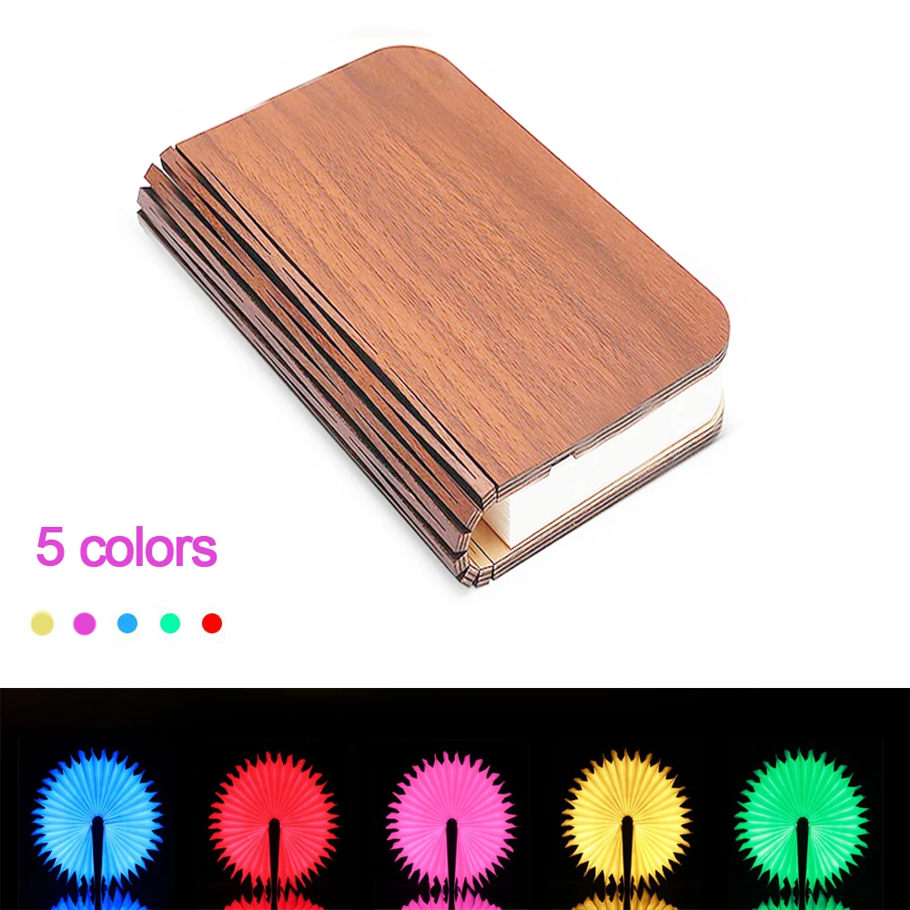 

5 Colors RGB LED Lamp, Wooden Portable Night Light, USB Rechargeable, Magnetic, Foldable, for Desk, Home Decor
