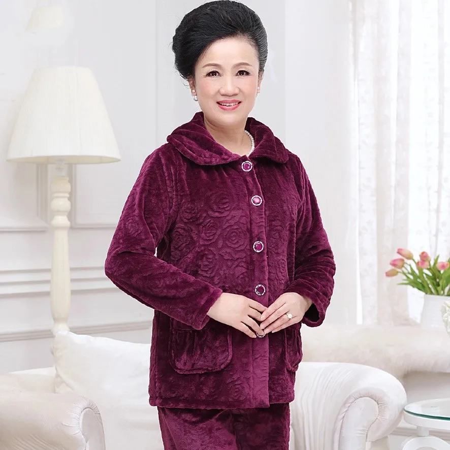 

M-5XL Winter Warm Women Pajamas Set Plus Size flannel Sleepwear Female Pyjamas 2Piece/Set Mom Print Homewear