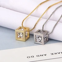 creative hollow cube pendant necklace men and women fashion simple and exquisite rose diamond clavicle necklace jewelry 2021