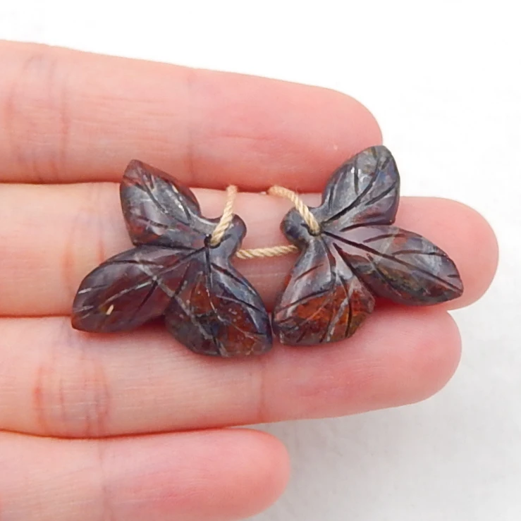 

New Design Hot Sale Multi-Color Picasso Jasper Carved leaves Earrings Bead,22x26x5mm,5.2g