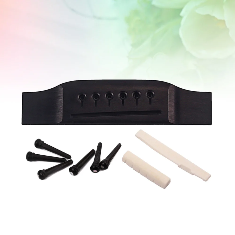 

1 Set Acoustic Guitar Ebony Bridge and 6 and Real Bone Bridge Saddle and Nut for Guitar Bass