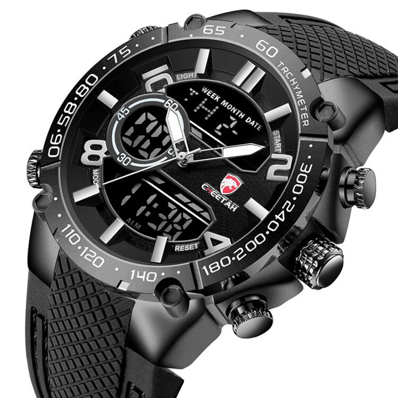 

CHEETAH Men Fashion Sports Waterproof Watch, Dual Display Alarm Clock LED Display Function Quartz Watches Relogio Masculino