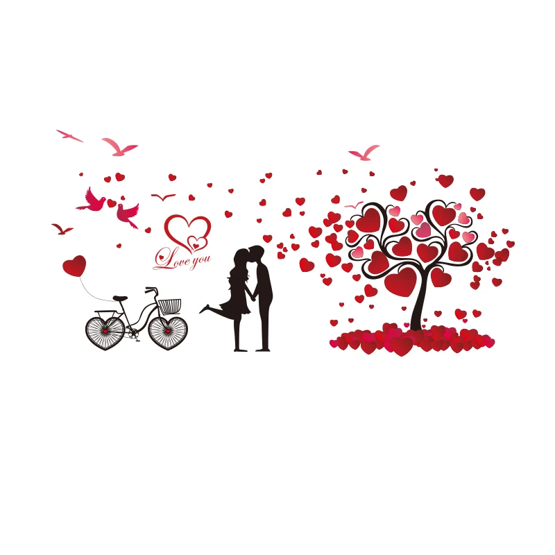 Настенные наклейки на велосипед дерево DIY мультфильм пары настенные для гостиной