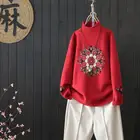 Женский пуловер в национальном ретро стиле, базовый свитер с высоким воротником на осень и зиму, размера плюс