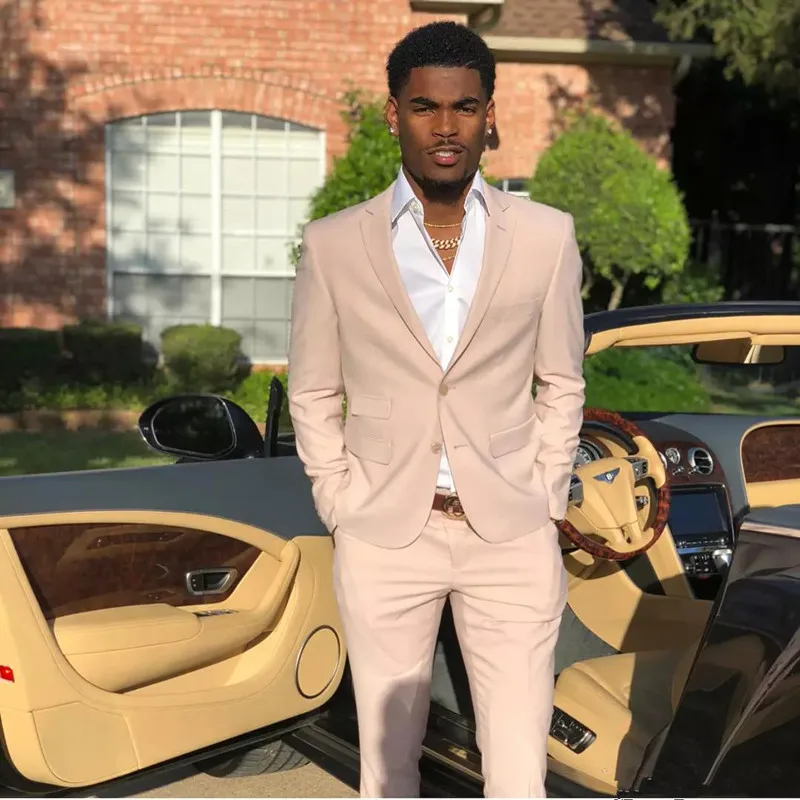 Мужские облегающие костюмы цвета шампанского из двух предметов Свадебный