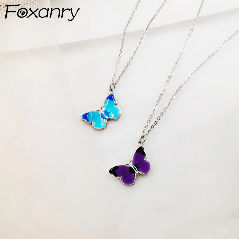 

Foxanry, серебро 925 пробы, Трендовое ожерелье для женщин, фантазия, красочная бабочка, подвеска, цепочка для ключицы, вечерние ювелирные изделия,...
