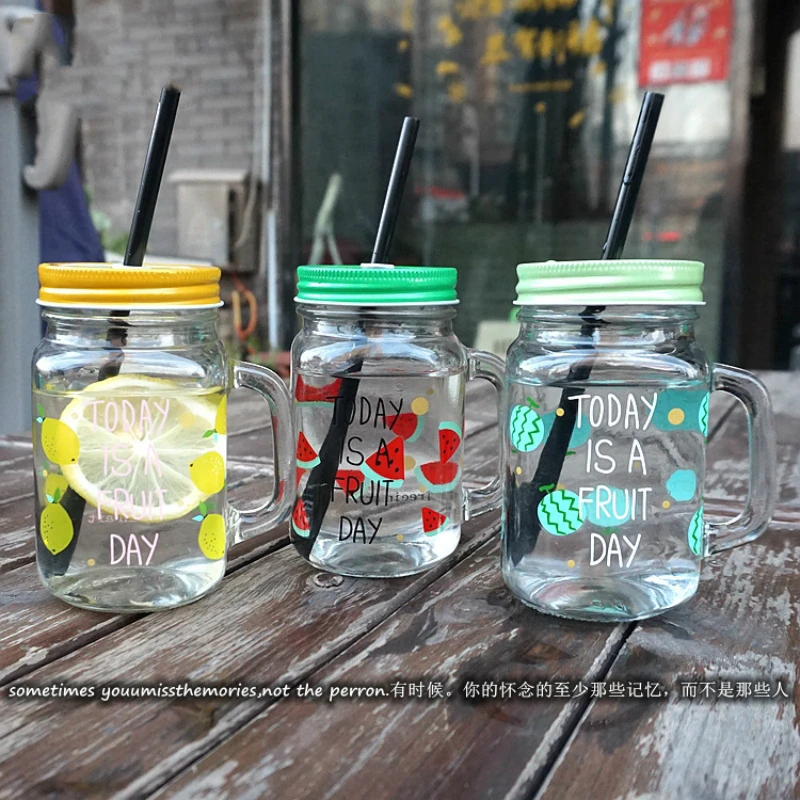 350 мл современная мода Фрукты кружка с трубочкой лимонный Мейсон бутылка для