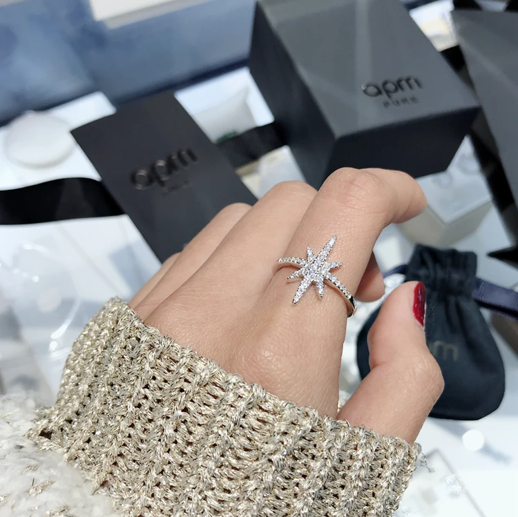 Оригинальные звезды 925 пробы Серебряное кольцо на палец Роскошные pave 5a cz обручальные кольца для женщин Коктейль прекрасный подарок для девушек Размер 5-10