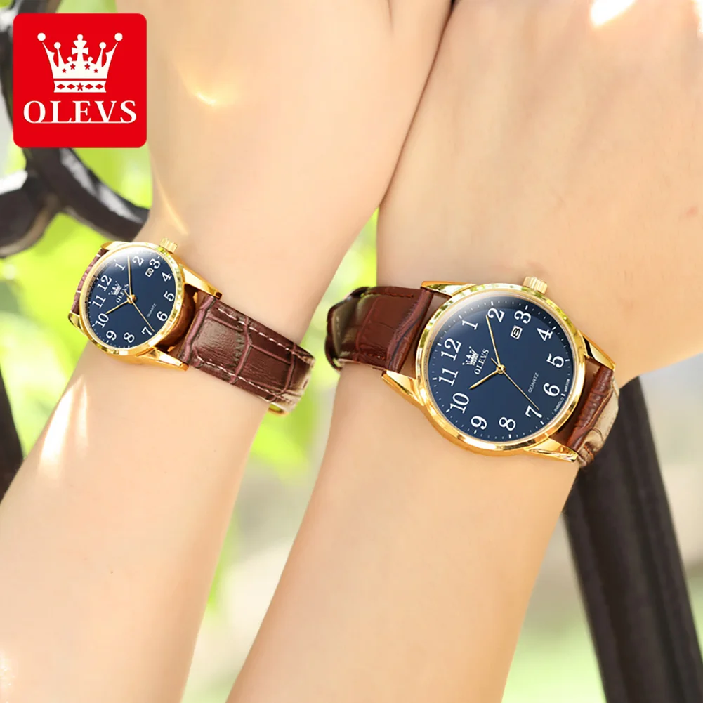 Luxury OLEVS Lover's Watches For Men And Women Simple Casual Blue Quartz Wristwatch Waterproof Date Clock Couple Watch Gift 5566