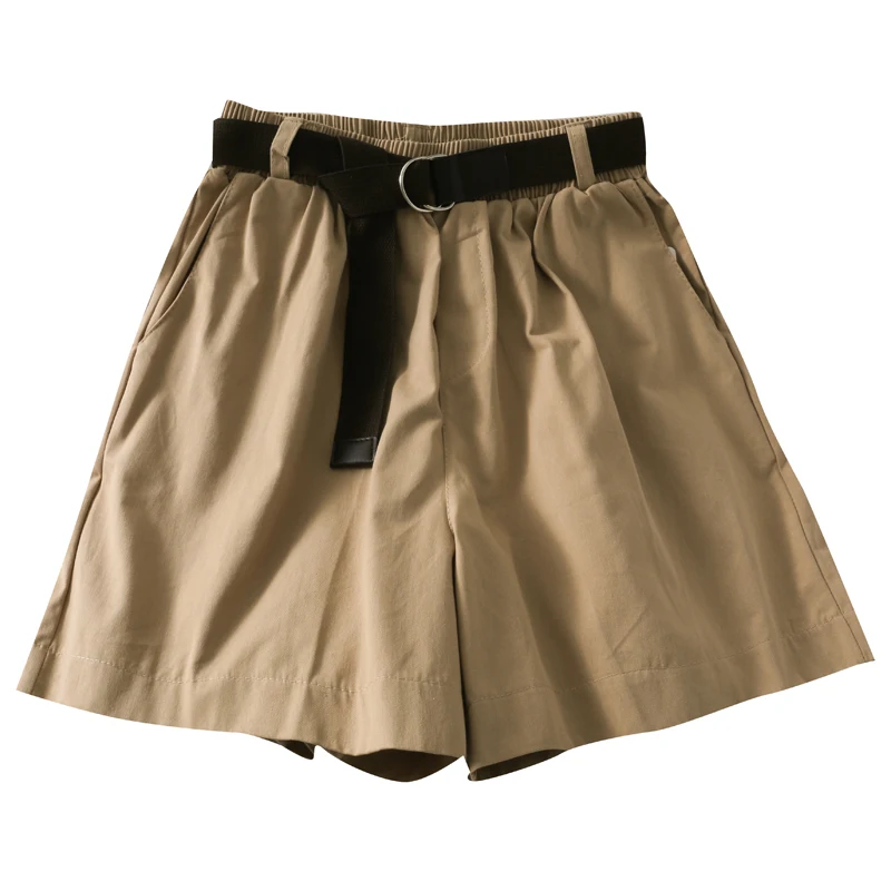 

2021 new retro Casual shorts female high-waist strap wide-leg shorts women's summer loose thin solid color casual shorts
