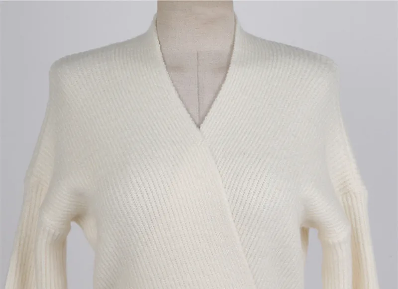 

Fashion V Neck Knitted Sweater Dress Women Solid Long Sleeve Slim Dresses Winter New Casual Loose High Elastic Pullover Dress