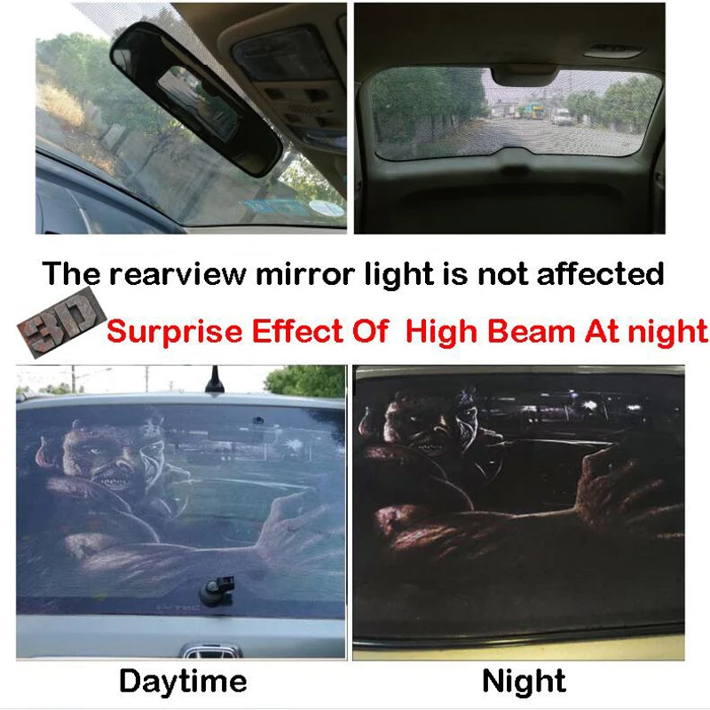 Car Horrible Ghost Rear Windshield Decal Window Thriller Graphic Sticker 70x130cm Vinyl Wrap 3D Pattern Decoration OEM | Автомобили и