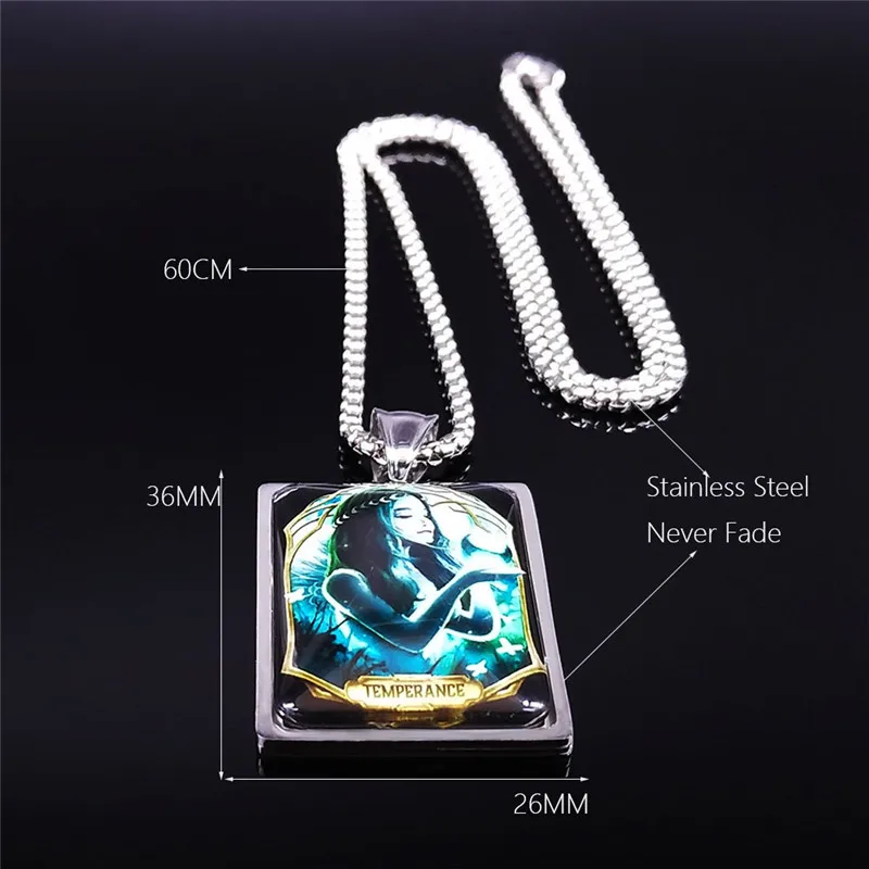 

Tarot small glacoide Obsidian Temperance Black Stainless Steel Glass Statement Necklace Men/Women Jewelry bijoux femme NXS03