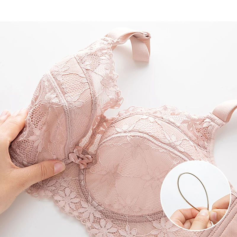 Women Full Coverage Underwire Soft Wire Lace Embroidery Surpportive Solid Minimizer Bra 34 36 38 40 42 44 C D E F G H I J