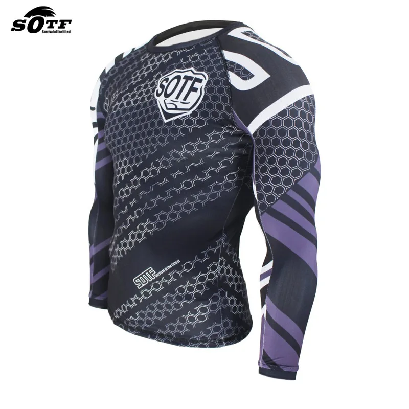SUOTF Муай Тай ММА Fightwear Боксерский набор компрессионные Джерси Брюки Шестигранная печать Рашгард кикбоксинг плотная длинная футболка брюки - Цвет: Jersey