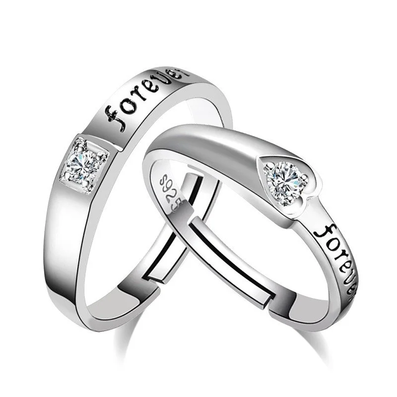 

Silver Plated Heart Love You Forever Adjustable Ring Women Men Wedding Engagement Jewellery