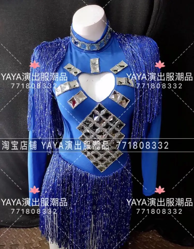 6 Colors Sparkly Crystals Long Sleeve Purple Bodysuit Nightclub Party Women Teams DJ Jazz Dance Costume Bar Singer Show Jumpsuit