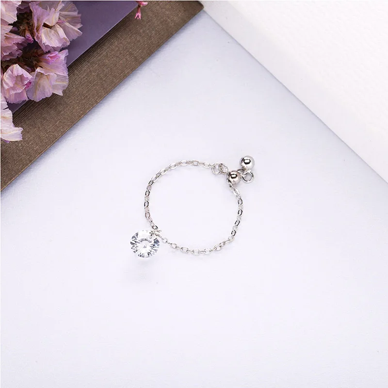 Женское кольцо цепочка из серебра 925 пробы с цирконом|Кольца| |