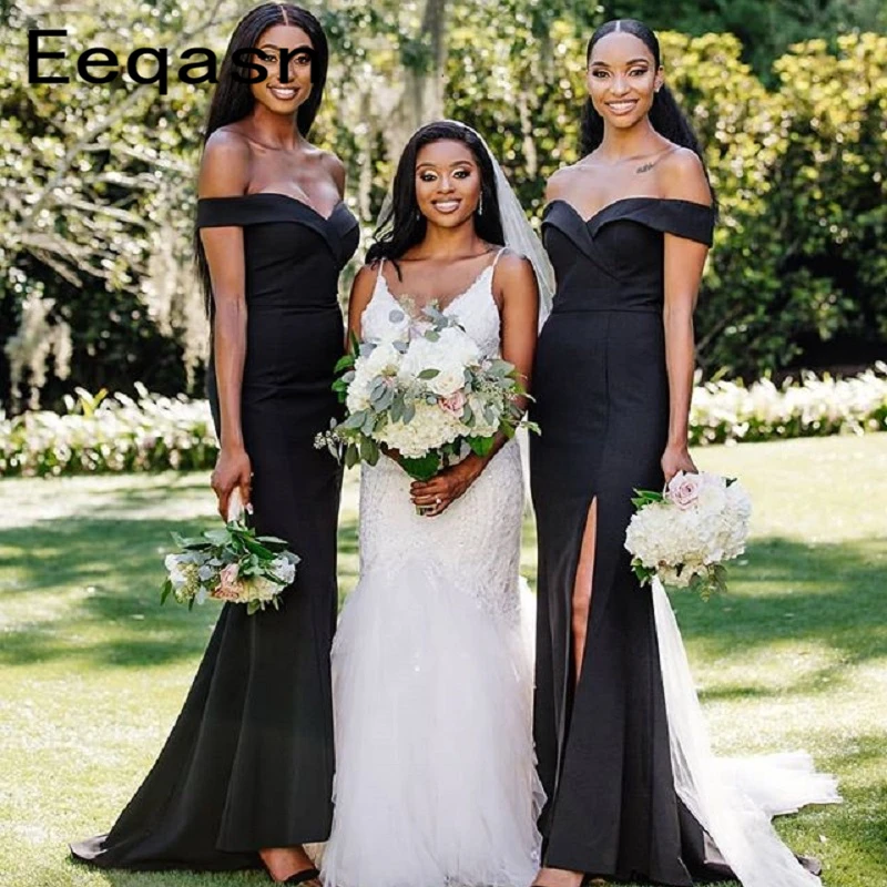 

vestido madrinha Black Mermaid Long Bridesmaid Dresses 2020 Off Shoulder Wedding Guest Dress for Women Wholesale Under 50